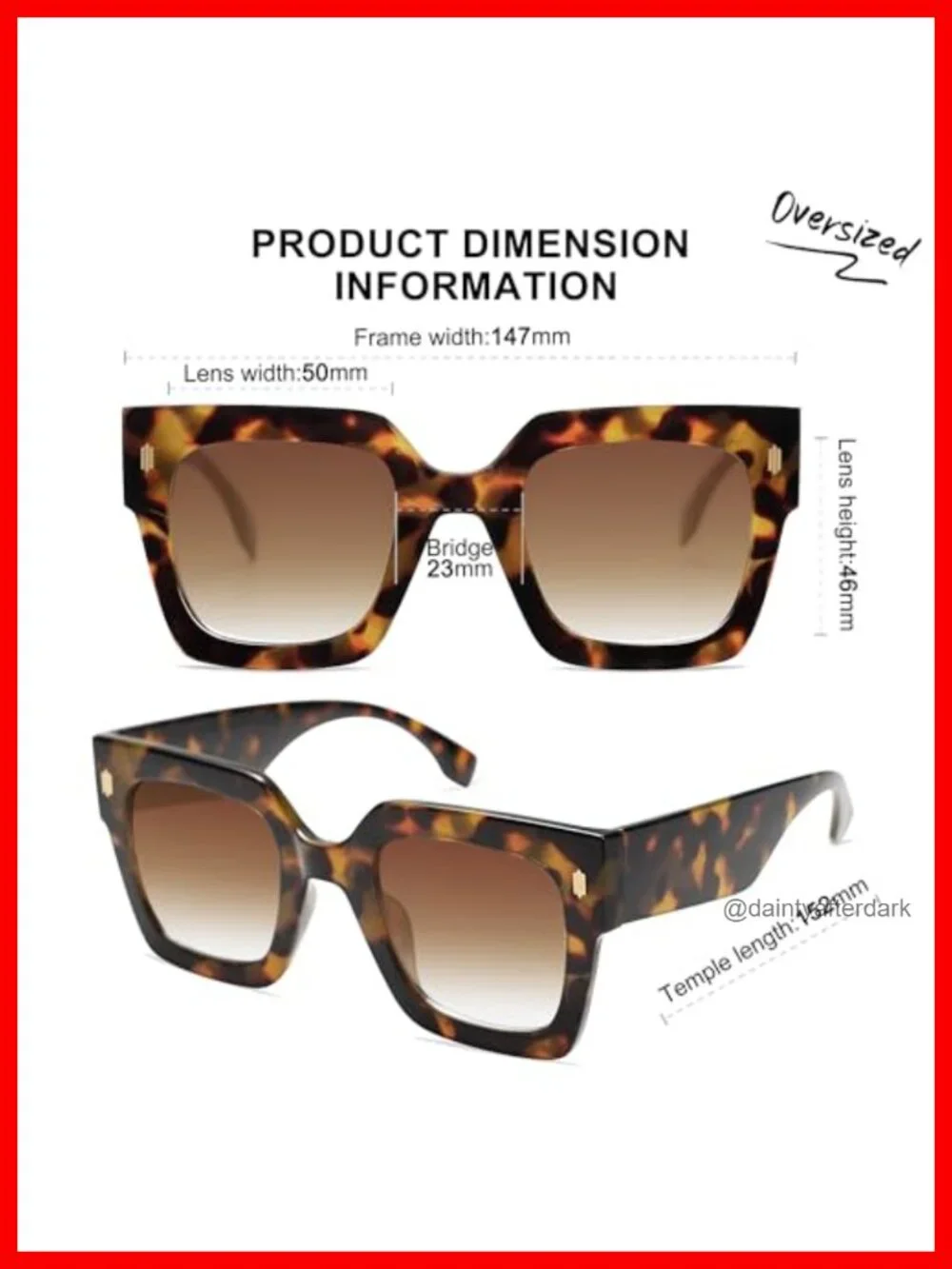 Oversized Square Sunglasses for Women UV400 Protection
